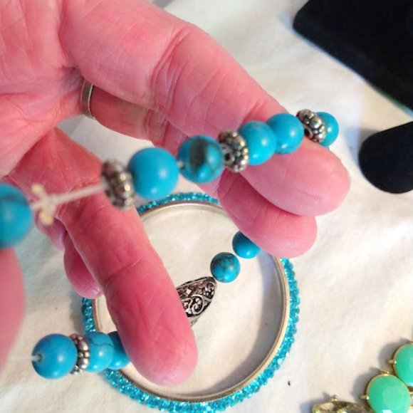 Fashion Jewelry Lot Boho Chic Quiet Luxury Layered Faux Turquoise Green Blue - Picture 9 of 10